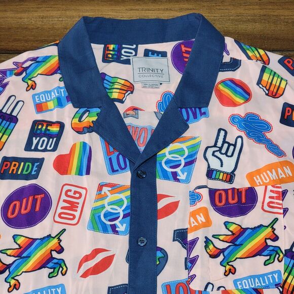 Trinity Collective SS Pink Full Button Up LGBTQ+ Unisex Shirt - Size XXL - Picture 2 of 6